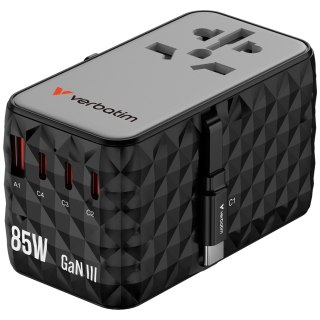 Adapter podróżny Verbatim Charge 'n' Travel GaN III globalny 4xUSB-C PD 3.0 QC 4+ 70W, 1xUSB-A QC 4+ 60W