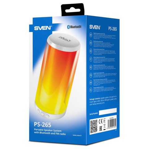 SVEN PS-265 WHITE głośnik przenośny bluetooth LED