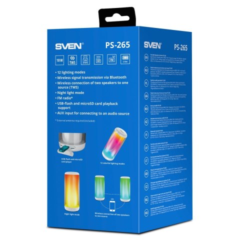 SVEN PS-265 WHITE głośnik przenośny bluetooth LED