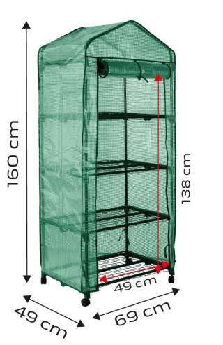 Szklarnia 69 x 49 x 160 cm, folia PE, metalowa konstrukcja, kółka