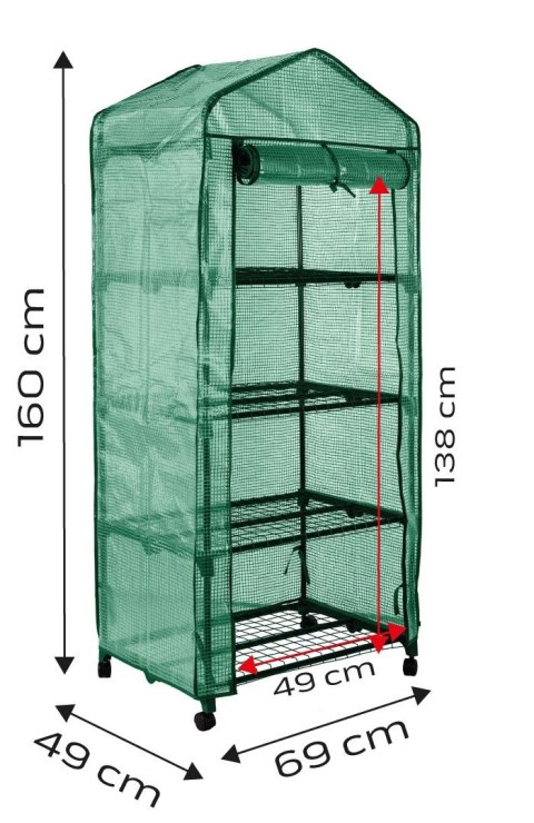 Szklarnia 69 x 49 x 160 cm, folia PE, metalowa konstrukcja, kółka