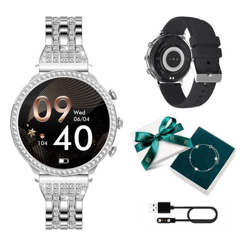 Smartwatch damski Manta Diamond Lusso srebrny + bransoletka YES