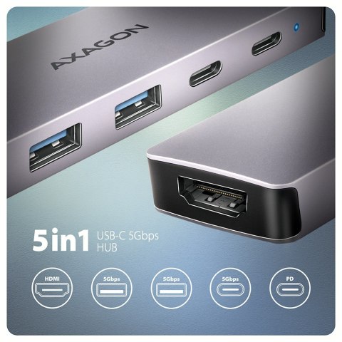 AXAGON HMC-5H60 Hub USB-C 3.2 Gen 1, 2x USB-A, 1x USB-C, 4K 60Hz HDMI, PD 100W, USB-C 15cm