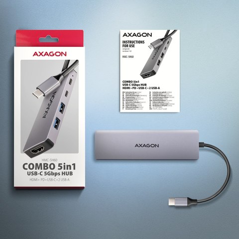 AXAGON HMC-5H60 Hub USB-C 3.2 Gen 1, 2x USB-A, 1x USB-C, 4K 60Hz HDMI, PD 100W, USB-C 15cm