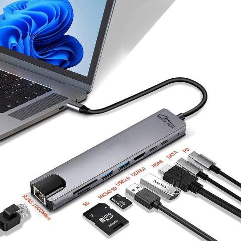 MEDIA-TECH HUB USB 8 IN 1 GIGA LAN HUB MT5046