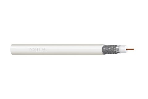 Kabel koncentryczny DIGITUS RG-6, 75 Ohm, ekran (2x folia +oplot 77%), Eca, PVC, 100m, biały