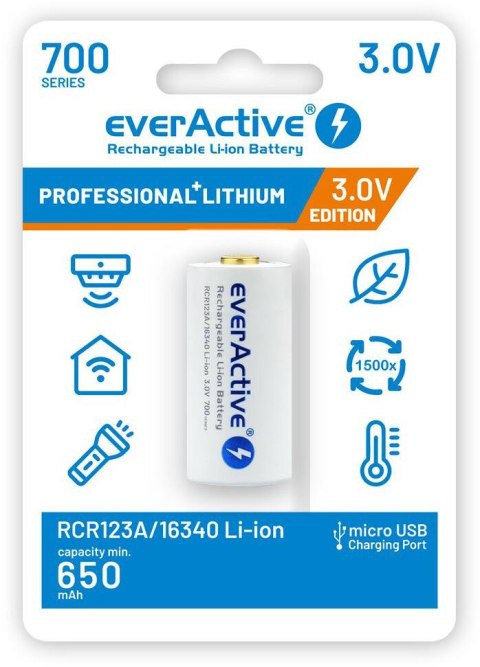 Akumulatorek 16340 / R-CR123 3V everActive 700mAh (1 szt.) z zabezpieczeniem