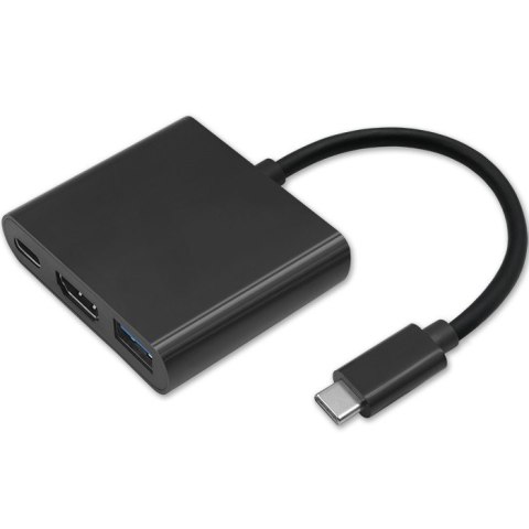 Qoltec Adapter USB 3.1 Typ C męski | HDMI A żeński + USB 3.0 typ A żeński + USB 3.1 Typ C PD | 0.2m | Czarny