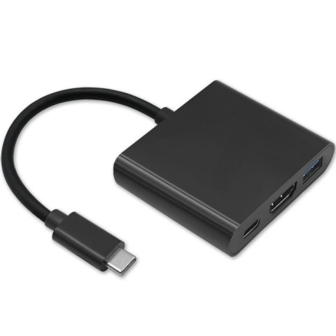 Qoltec Adapter USB 3.1 Typ C męski | HDMI A żeński + USB 3.0 typ A żeński + USB 3.1 Typ C PD | 0.2m | Czarny