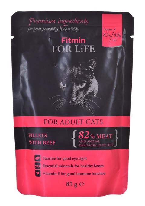 FITMIN For Life Cat Pouch Adult Beef - mokra karma dla dorosłego kota - 85g