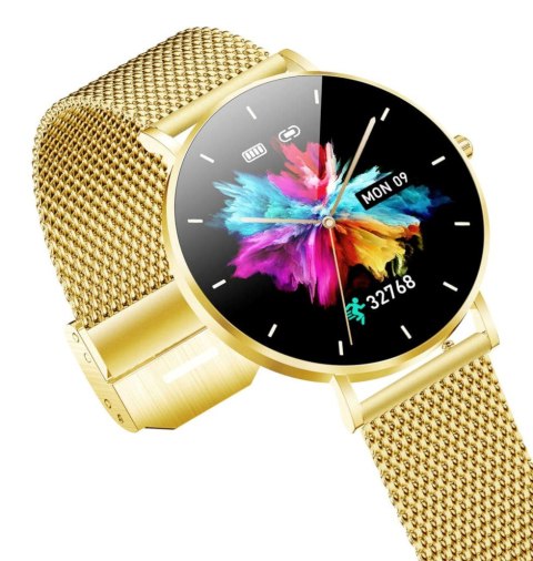 Smartwatch zegarek damski Alexa Lux Gold + różowy pasek