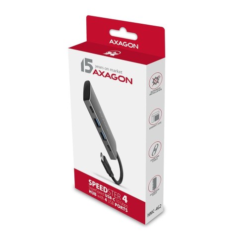 Axagon HMC-4G2 huby i koncentratory USB 3.2 Gen 2 (3.1 Gen 2) Type-C 10000 Mbit/s Szary