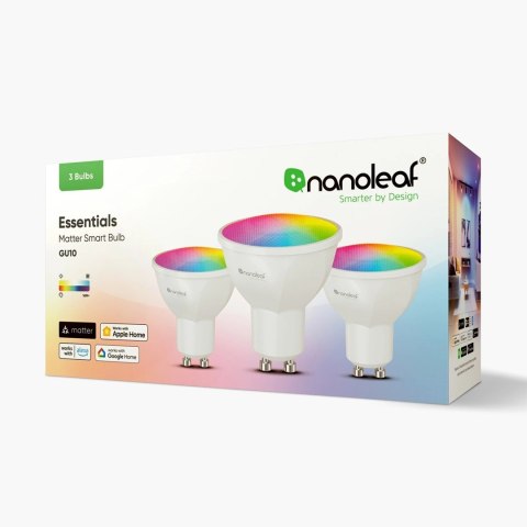 NANOLEAF ESSENTIALS Inteligentne żarówki Bluetooth MR16 GU10 Matter 5W 400LM kolor RGBCW 2700-6500K (NF080B02-3GU10) 3 szt.