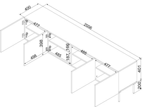 Szafka RTV 4D PALAZZO BIS 201x40x60 czarny mat