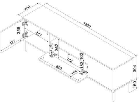 Szafka RTV EF TRESSE 180x40x54,5 kaszmir mat