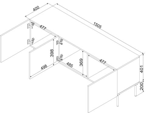 Szafka RTV SIENA 150,5x40x60 czarny mat