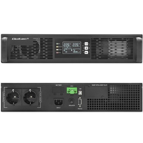 QOLTEC ZASILACZ AWARYJNY UPS DO RACK 1KVA | 1000W | POWER FACTOR 1.0 | LCD | EPO | USB | ON-LINE