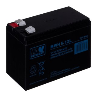 Akumulator MPL MW POWER MWH 5-12L kwasowo-ołowiowy VRLA AGM bezobsługowy 12 V 6 Ah Czarny