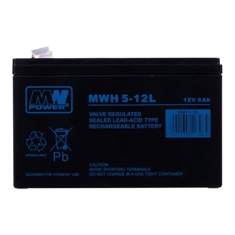 Akumulator MPL MW POWER MWH 5-12L kwasowo-ołowiowy VRLA AGM bezobsługowy 12 V 6 Ah Czarny