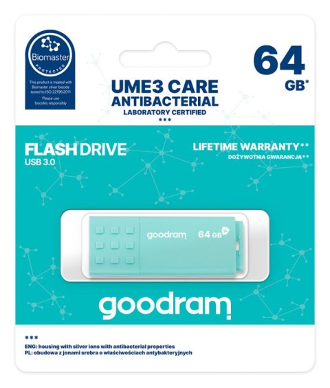 Pendrive GOODRAM USB 3.0 UME3 Care 64 GB (64 GB /USB 3.0 /Miętowy )