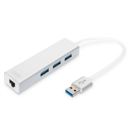 HUB 3-portowy USB 3.0 SuperSpeed z LANGigabit LAN adapter, aluminium