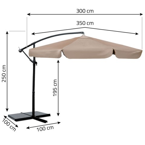 Parasol ogrodowy składany 6 segmentowy 350 cm z pokrowcem Plonos PL-880