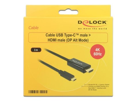 DeLOCK 85292 adapter kablowy 3 m USB Type-C HDMI Czarny