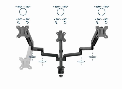 GEMBIRD BIURKOWE REGULOWANE RAMIĘ/UCHWYT NA 3 MONITORY 17-27, VESA 100X100MM, DO 7 KG