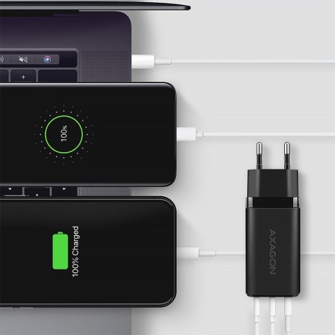 AXAGON ACU-DPQ65 Ładowarka sieciowa, GaN 65W, 3x port (USB-A + dual USB-C), PD3.0/QC4+/PPS/Apple