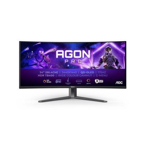 AOC AGON PRO AG346UCD monitor komputerowy 86,4 cm (34") 3440 x 1440 px Wide Quad HD QD-OLED Czarny, Szary