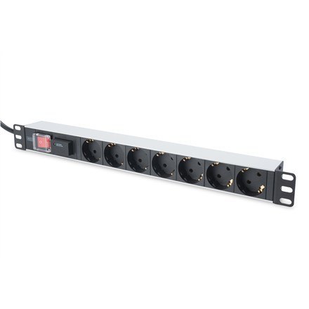 Digitus Listwa zasilająca PDU 19" Rack, 7x gniazdo schuko, 2.0m, 1x wtyk unischuko, 16A, wł./wył., zabezpieczenie przepięciowe, 