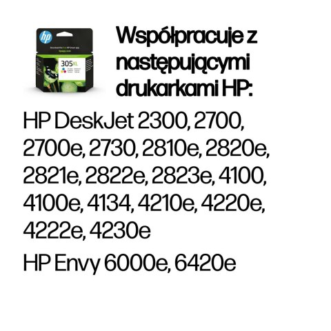 HP Oryginalny trójkolorowy wkład atramentowy o dużej wydajności 305XL