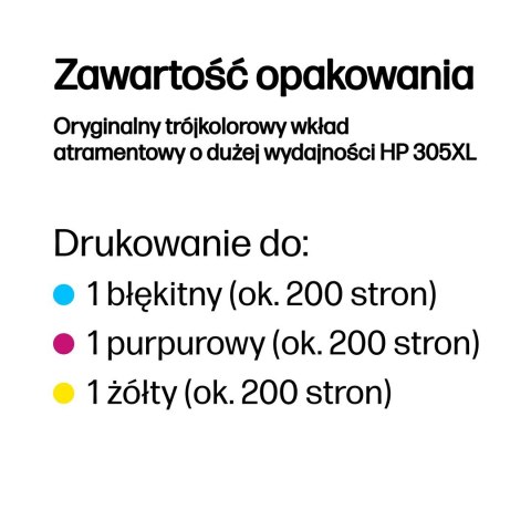 HP Oryginalny trójkolorowy wkład atramentowy o dużej wydajności 305XL