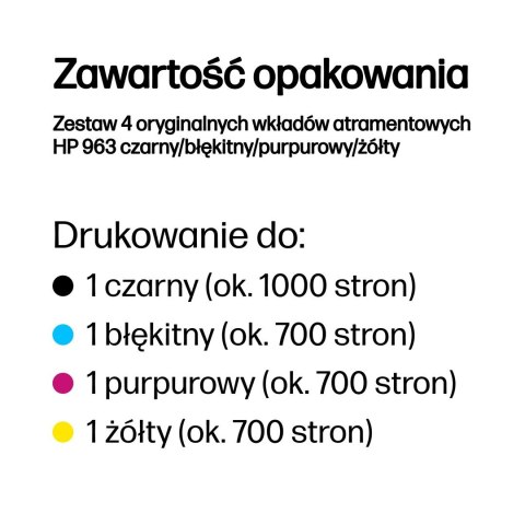 HP Zestaw 4 oryginalnych wkładów atramentowych 963 czarny/błękitny/purpurowy/żółty