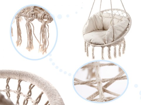 Huśtawka fotel bocianie gniazdo z oparciem ecru 80cm + poduszki