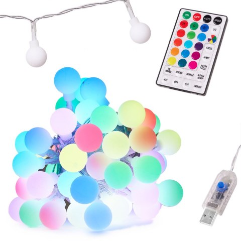 Lampki dekoracyjne LED mini cotton balls 5m 50LED USB + pilot 16 kolorów