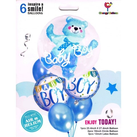 Balony na urodziny babyshower chłopca 6szt niebieskie