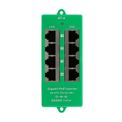 Extralink Gigabit PoE Injector 4 Portowy Aktywny, 4 porty Gigabit 802.3at/af, Mode A