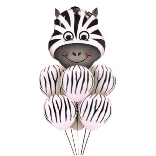 Balon zebra foliowy zestaw urodzinowy 60x70cm + 6 balonów