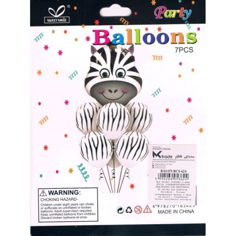 Balon zebra foliowy zestaw urodzinowy 60x70cm + 6 balonów