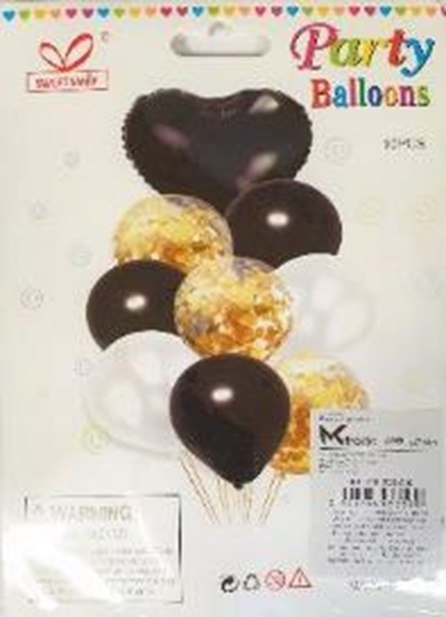 Balony z sercem i konfetti 30-46cm 10szt czarne Balony z sercem i konfetti 30-46cm 10szt czarne