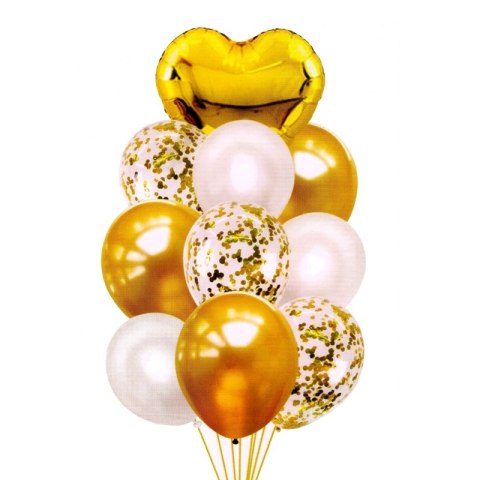Balony z sercem i konfetti 30-46cm 10szt złote Balony z sercem i konfetti 30-46cm 10szt złote
