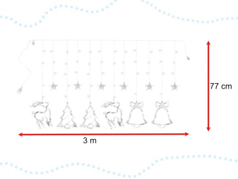 Lampki Led Kurtyna z choinką reniferem zimny biały
