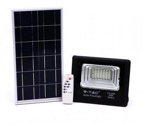 Projektor LED Solarny V-TAC 12W Czarny IP65, Pilot, Timer VT-25W 4000K 550lm