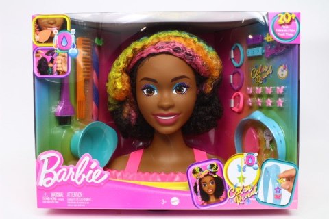 BARBIE GŁOWA DO STYLIZACJI NEONOWA TĘCZA KRĘCONE WŁOSY HMD79