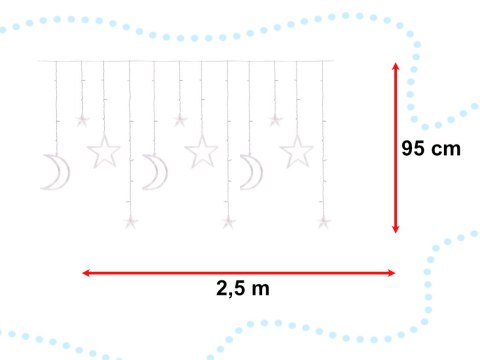 Lampki LED kurtyna księżyc gwiazdy 2,5m 138LED ciepły