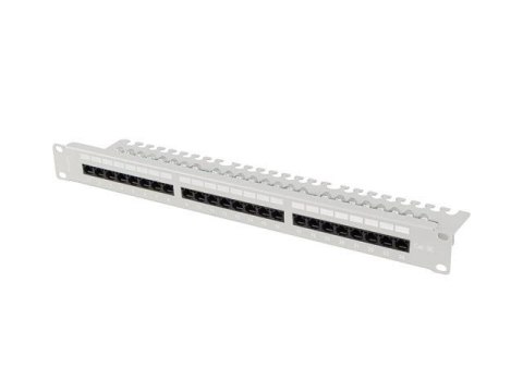 Patch panel 24 port 1U 19" Kat.5e UTP z organizerem kablowym szary