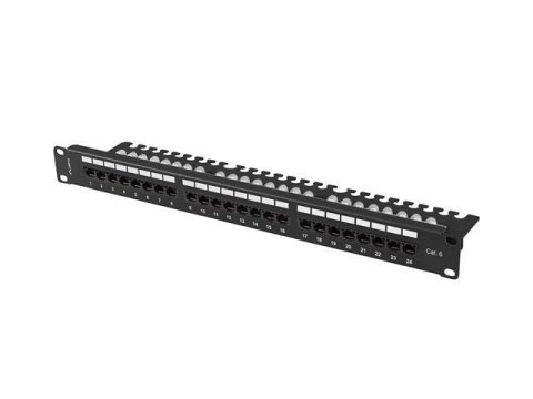 Patch panel Lanberg 24 Port 1U 19" Kat.6 UTP z organizerem kablowym czarny