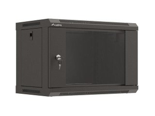 Szafa instalacyjna Rack wisząca 19" 6U 540x350 czarna Drzwi przeszklone Lanberg (flat pack)