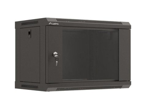 Szafa instalacyjna Rack wisząca 19" 6U 540x350 czarna Drzwi przeszklone Lanberg (flat pack)